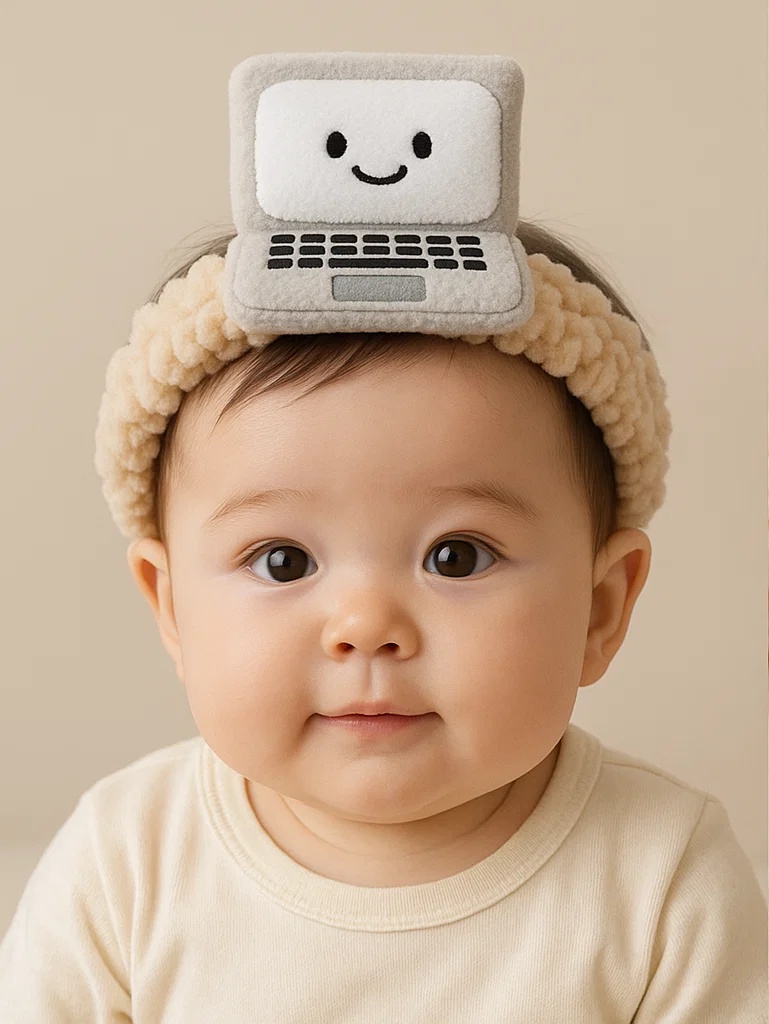 Laptop Baby Headband – Plush Smiling Computer Design for Infants